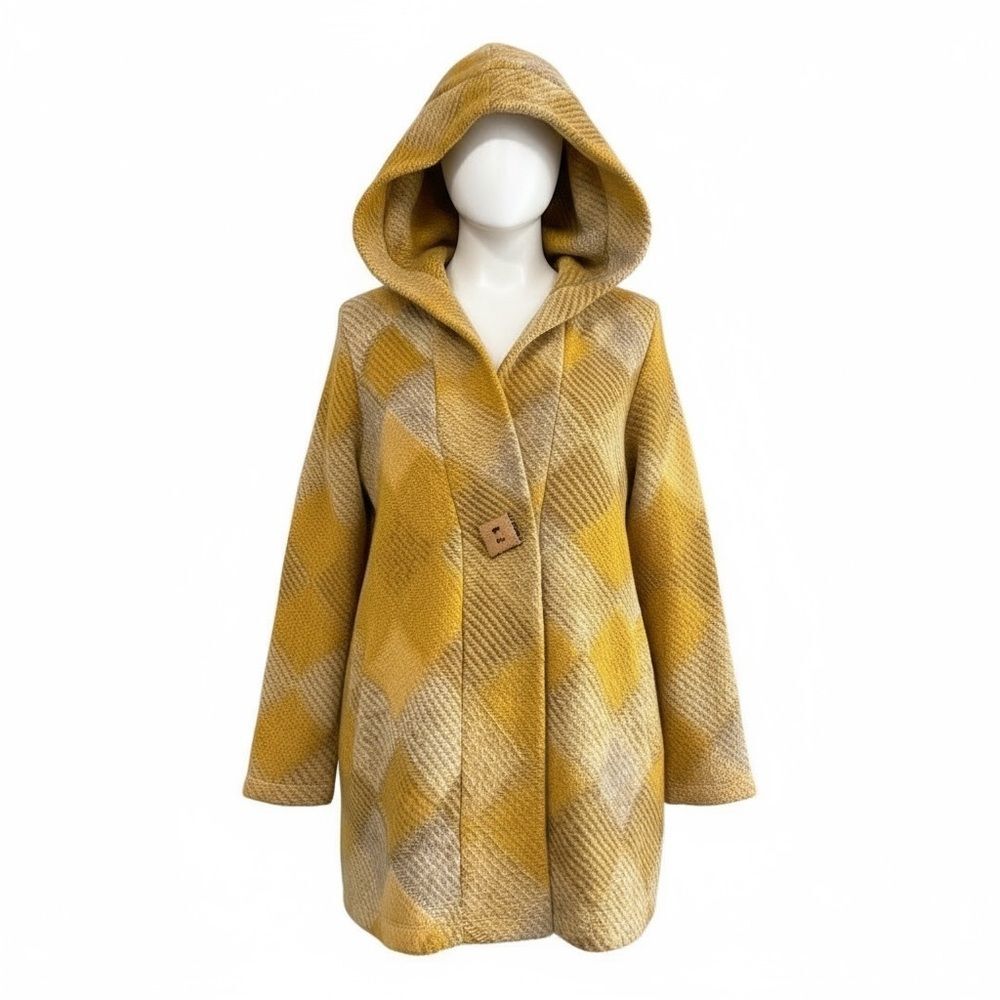 Soft Surroundings Yellow and Gray Wool Blend  Hooded Sweater Cardigan